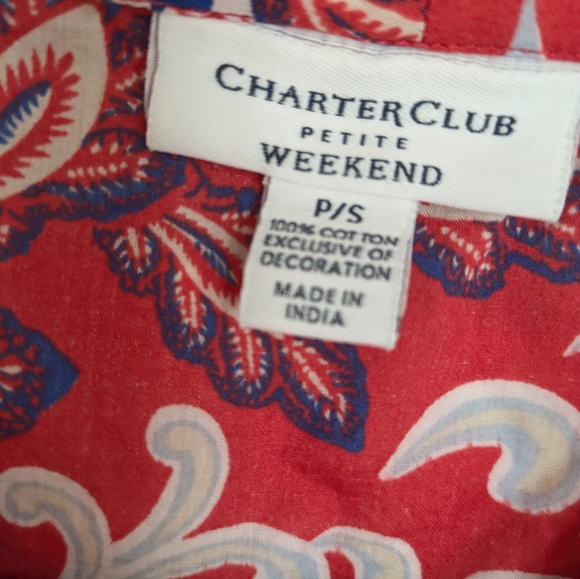 CHARTER CLUB Cotton Peasant Tunic Top Blouse Petite Sm Gold Boho Colorful Travel - Picture 2 of 8